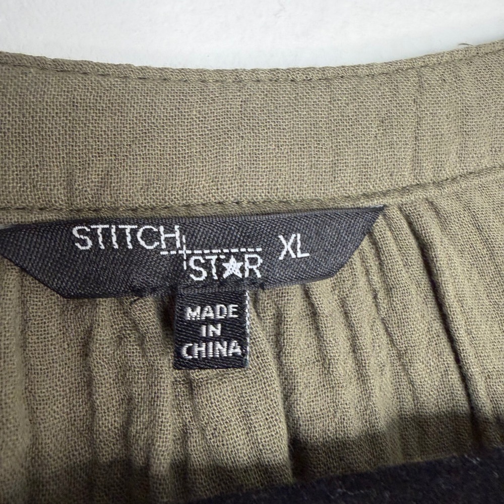 Stitch Star XL Green Cotton Sleeveless Tank Top V Neck Granola Girl NEW - Picture 4 of 6